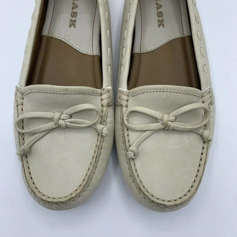 Trask Loafer Womens 6.5M White Leather Driving Moccasin‎ Casual Slip On Comfort